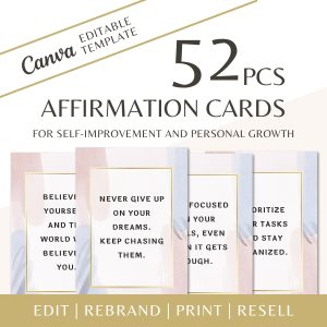 Editable Affirmation Cards for Self-Improvement and Personal Growth | PLR Template | Canva Free